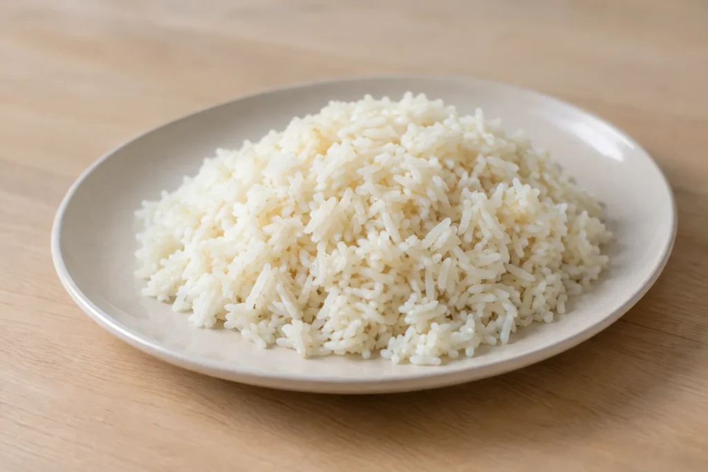Porção de arroz soltinho servida no prato