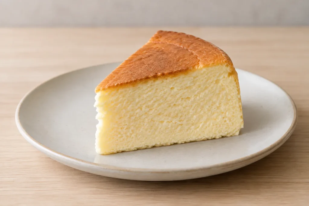 Porção de cheesecake japonês de 2 ingredientes servida no prato